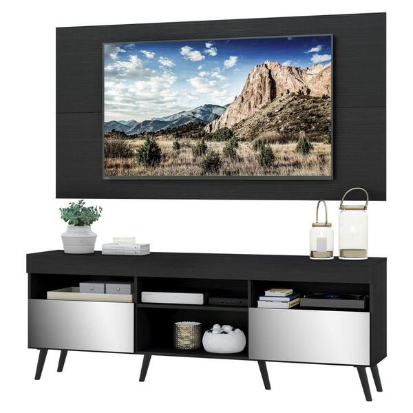 Rack Com Painel Tv 65" Retrô Com Espelho Londres Multimóveis