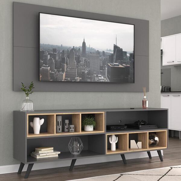 Rack Com Painel Tv 65" Retrô Com Nichos Jazz Multimóveis Mp10