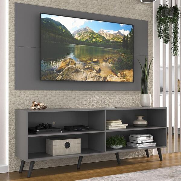 Rack Com Painel Tv 65" Retrô Jazz Multimóveis Mp1027 Grafite/
