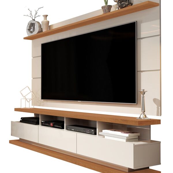 Rack Com Painel Vivare Off White Com Freijó - Germai Móveis