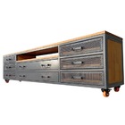 Rack De Madeira E Ferro Modelo Industrial Com 8 Gavetas - Cor