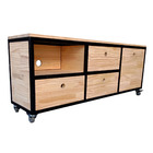 Rack de Madeira Industrial - 4 Gavetas E 1 Nicho - Ferro Pret