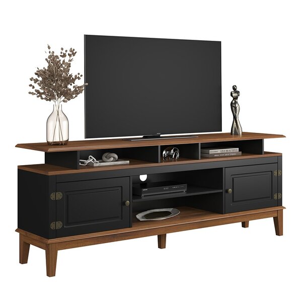 Rack De Madeira Maciça Com 2p Base Elevada Preto