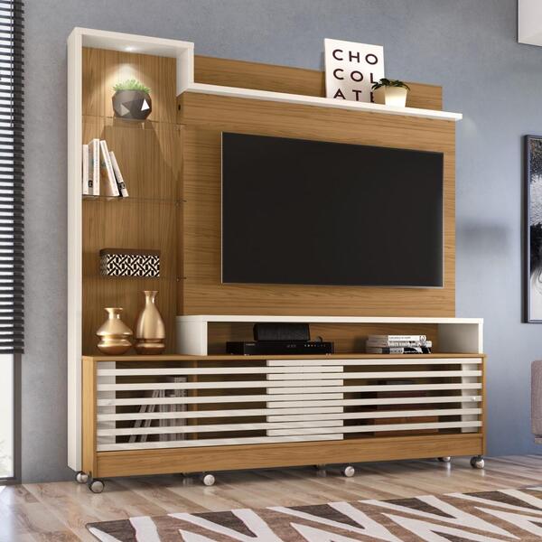 Rack E Painel Home Para Tv Até 55" 2 Portas Luz Led Rodízios