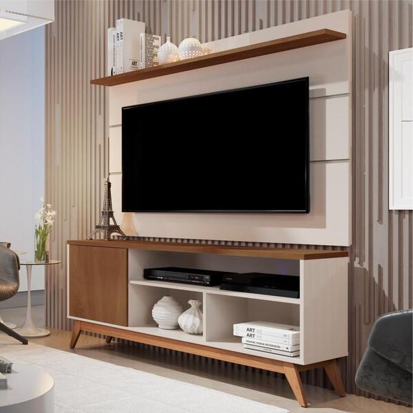 Rack E Painel Para Tv Canopus Off White Freijó