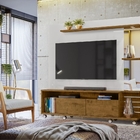 Rack E Painel Para Tv Com Rodízios Lass Off White Canela