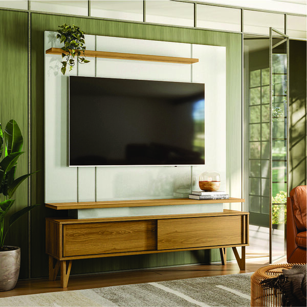 Rack E Painel Para Tv Madagáscar Freijó Off White Perolizado