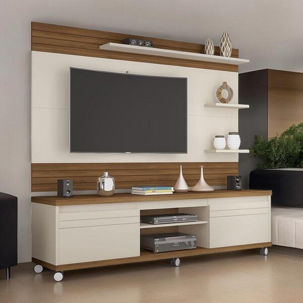 Rack E Painel Para Tvs 58" Reflection Off White E Freijó