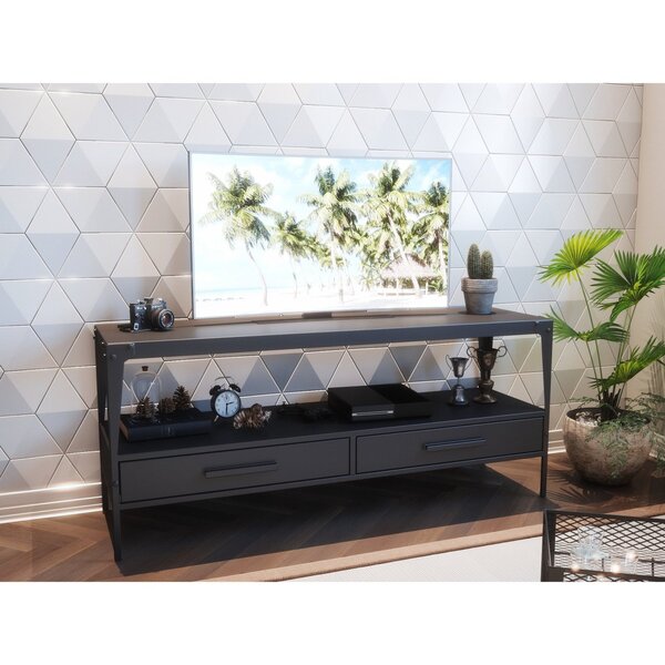 Rack Em Aço Para Sala De Estar Rio Com Gaveta Preto