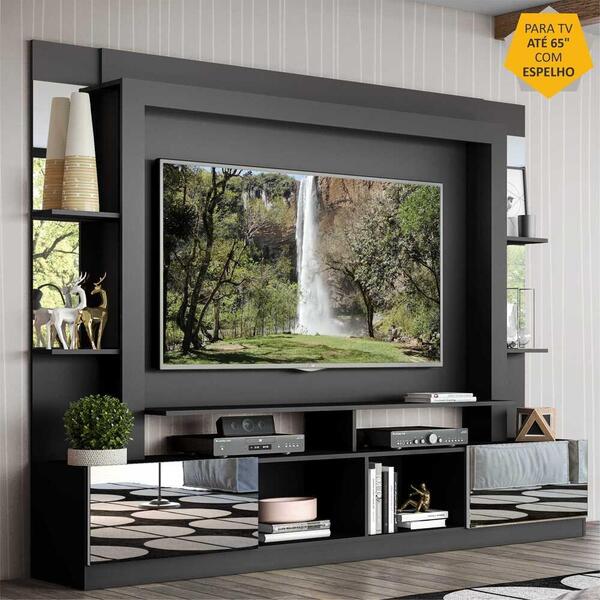Rack Estante C/ Painel Tv 65" E Espelho Oslo Multimóveis Pret