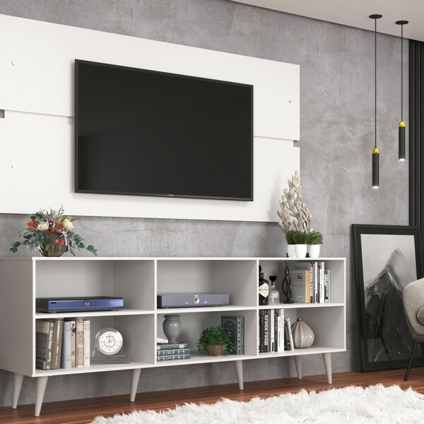 Rack Estante Retrô C/ Painel Branco P/ Tv Até 55 Polegadas