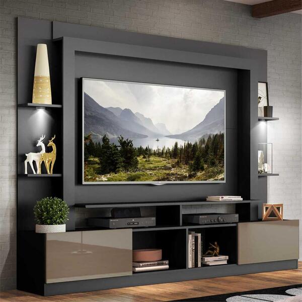 Rack Estante Tv 65" Com Leds Berlim Multimóveis Preto/lacca F