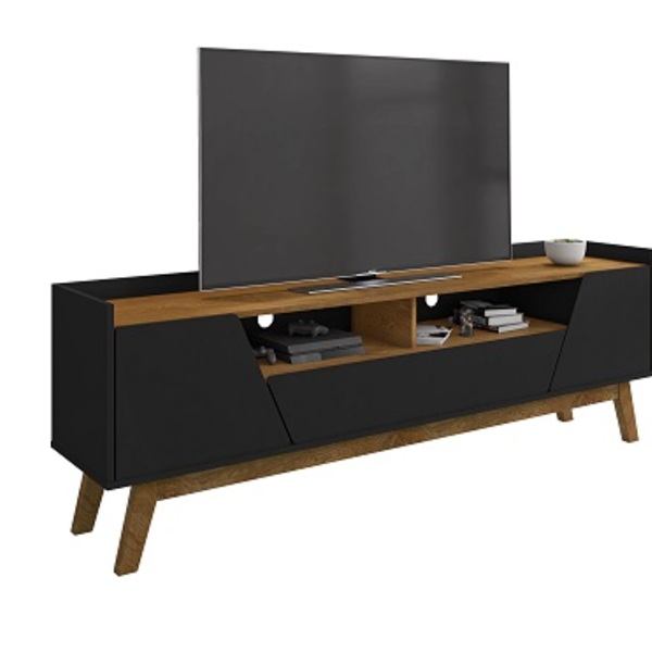 Rack Florença 1.8 Preto Fosco/naturalle - Bechara Móveis