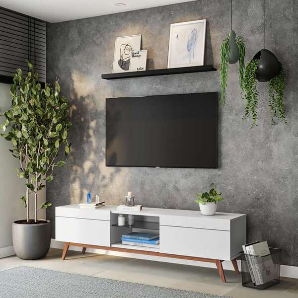 Rack Glasgow I 2 Gv Branco Acetinado 180 Cm