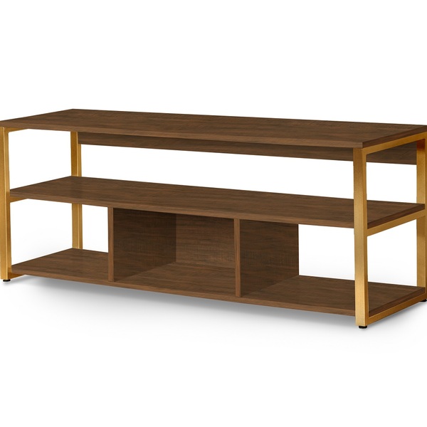 Rack Home Luxuosa Para Sala De Star Imbuia Dourado