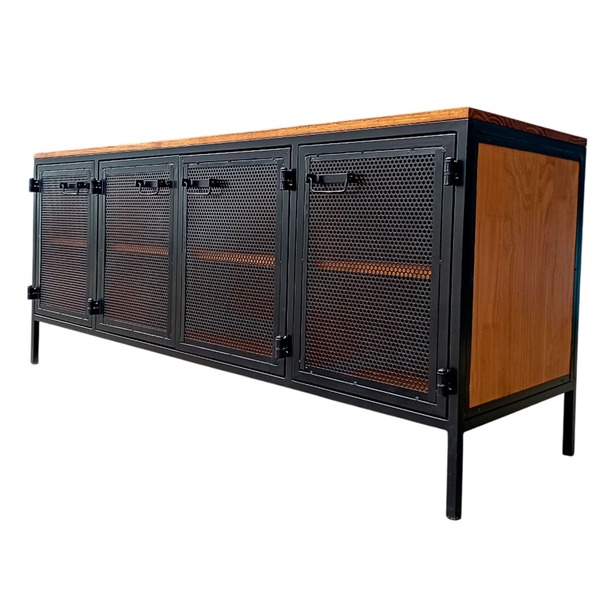 Rack Industrial Com 4 Portas De Chapas - Ferro Cor Preta E Madeira ...