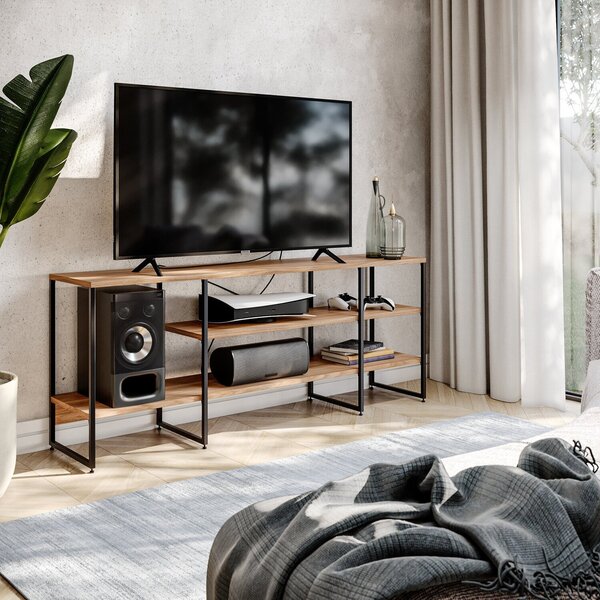 Rack Industrial Em Aço E Madeira Lisse Com 120 Cm Freijó/preto