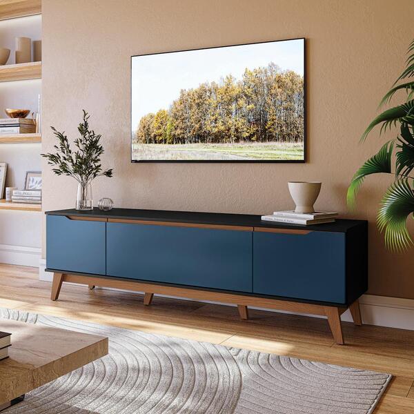 Rack Kappesberg 3 Portas Preto Fosco/azul Profundo 180cm