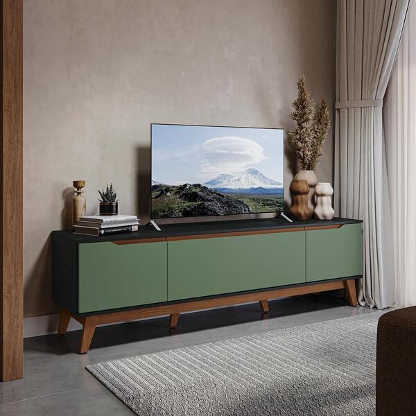 Rack Kappesberg 3 Portas Preto Fosco/verde Oliva 180cm