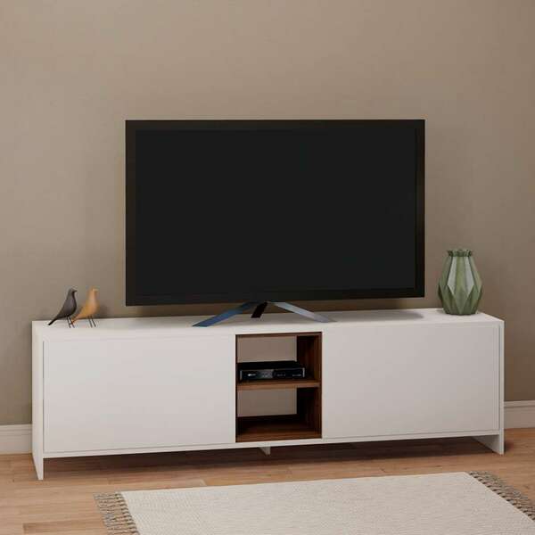 Rack Kennedy Branco E Madeirado 160 Cm