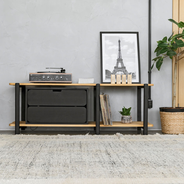 Rack Laguna Em Madeira 150cm 2 Prat - Preto E Mel