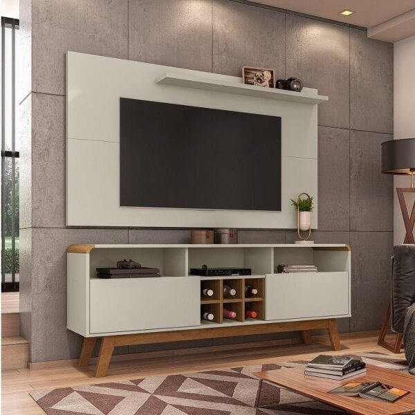 Rack Larimar Com Painel Para Tv Até 50 Polegadas Pés De Madei