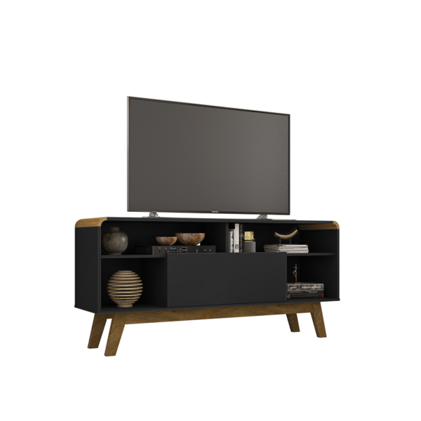 Rack Lazuli Preto Fosco/cinamomo - Bechara Móveis