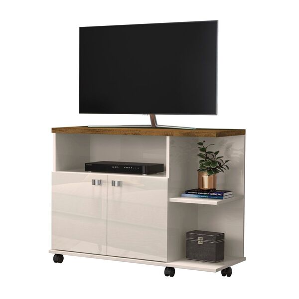 Rack Lisboa Off White/canela 2 Portas 2 Prateleiras 3 Nichos