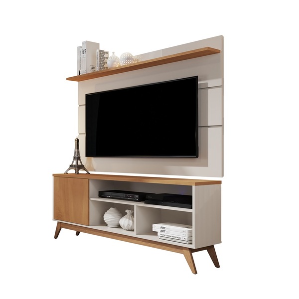 Rack Malbec C/ Painel Vivare 1,36 Off White/Nature - Germai M