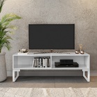 Rack Mdf Sala De Tv Luxo Retro Estilo Industrial Pés Branco B