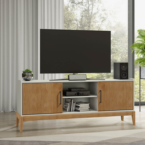 Rack Milão Off White/freijó 2 Portas Prateleiras Em Madeira Pinus Com ...