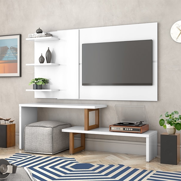 Rack Netuno Amêndoa/branco Com Painel Urano Branco - Tebarrot