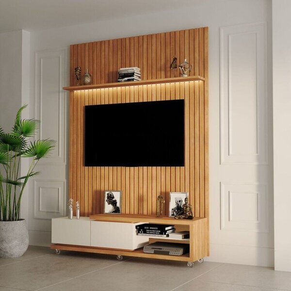 Rack Nobre Com Painel Ripado Para Tv Até 75 Polegadas 250cmx1