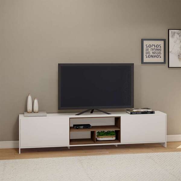 Rack Olímpia Branco E Madeirado 200 Cm