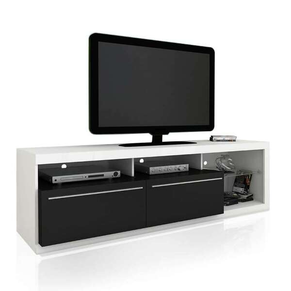 Rack Orion Ll 2 Gavetas - Olivar Móveis - Branco / Preto | Leroy Merlin