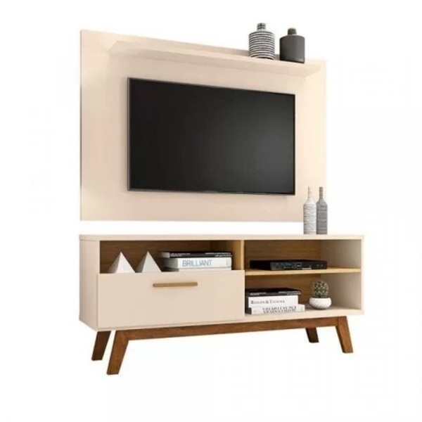 Rack Paládio Com Painel Kenzo Off White/cinamomo - Bechara Mó