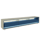 Rack Para Sala Com Led E Rodizios Off White Com Azul Royal Re