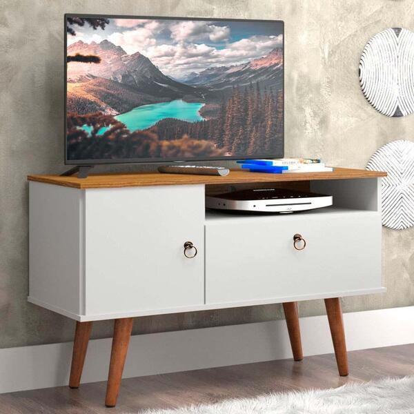 Rack Para Sala Retro Yan Branco Acetinado Cumaru Patrimar