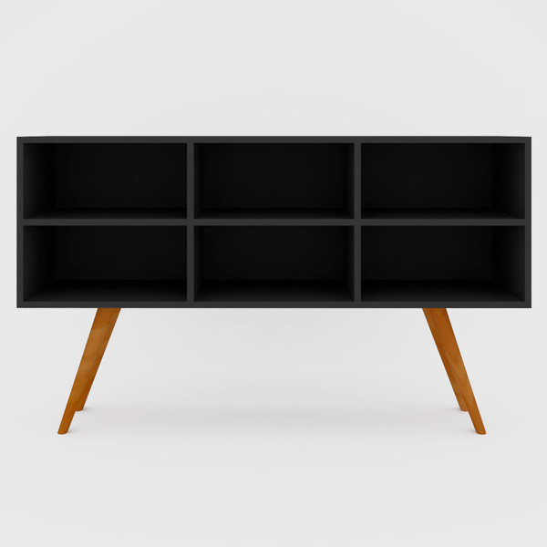 Rack Para Sala Tv Até 46 Trelew Preto Com Pés Madeira A4