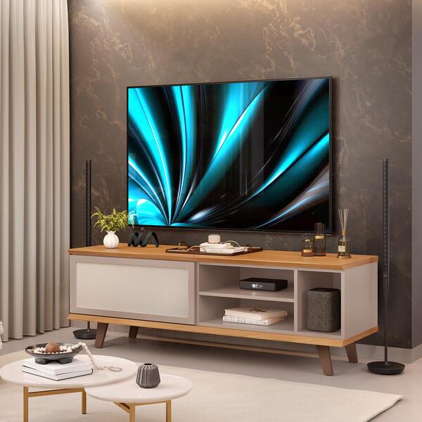 Rack Para Sala Tv Até 55 Polegadas Carvalho Nobre Griz Bristo