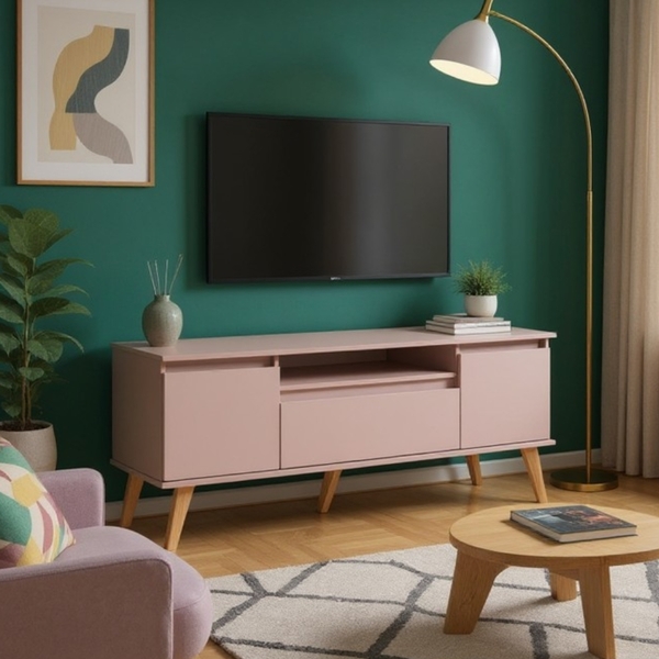 Rack Para Tv 150cm Retro Mdf Rosa Dallas - On Móveis