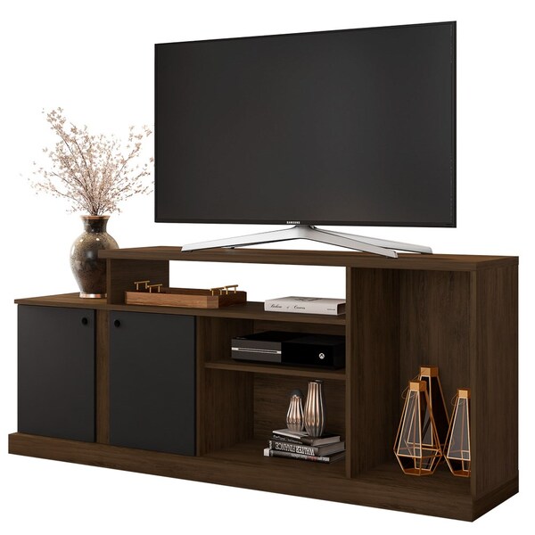 Rack Para Tv 2 Portas Alabama Cacau/preto Velluto - Móveis Le