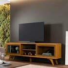 Rack Para Tv 70 2 Portas De Correr Vitrum Com Pés Madeira Mac