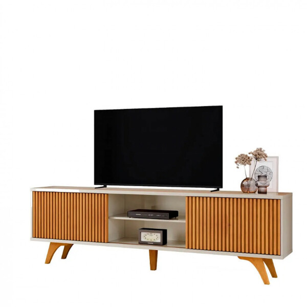 Rack Para Tv 70 Ripado 2 Porta Siena Pés Madeira Maciça Mavau