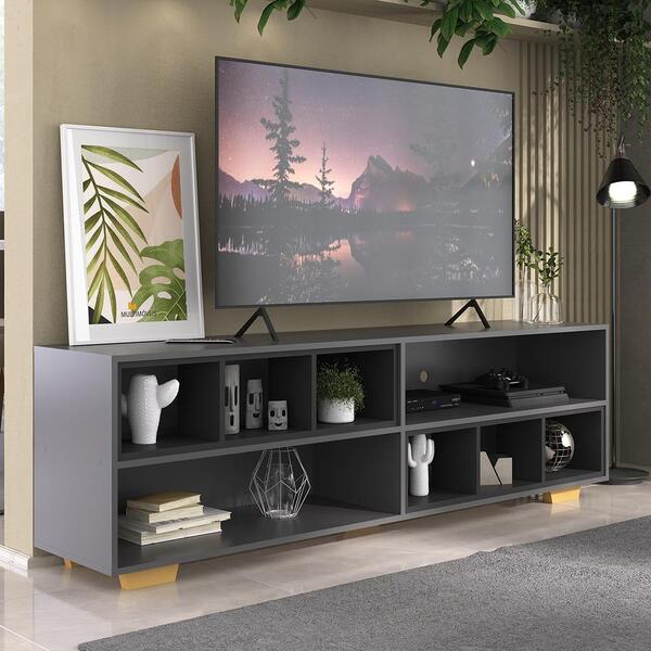 Rack Para Tv 75" Com Nichos E Pés Jazz Multimóveis Mp1023 Gra