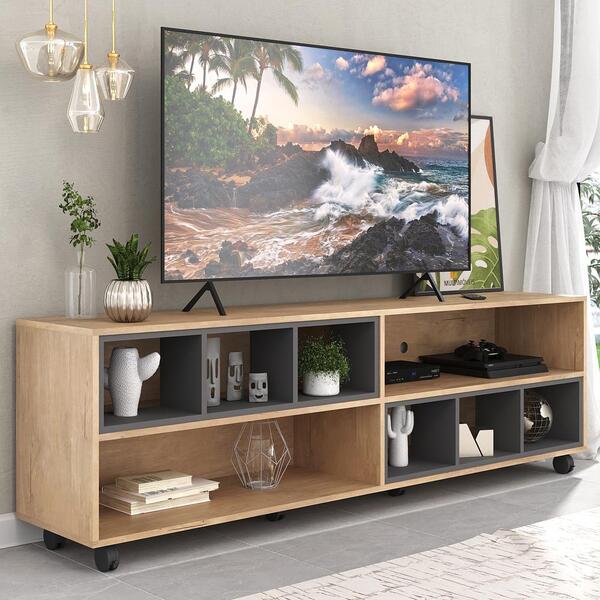 Rack Para Tv 75" Com Nichos E Rodízios Jazz Multimóveis Mp102