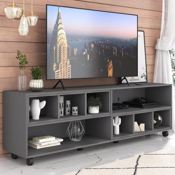 Rack Para Tv 75" Com Nichos E Rodízios Jazz Multimóveis Mp102