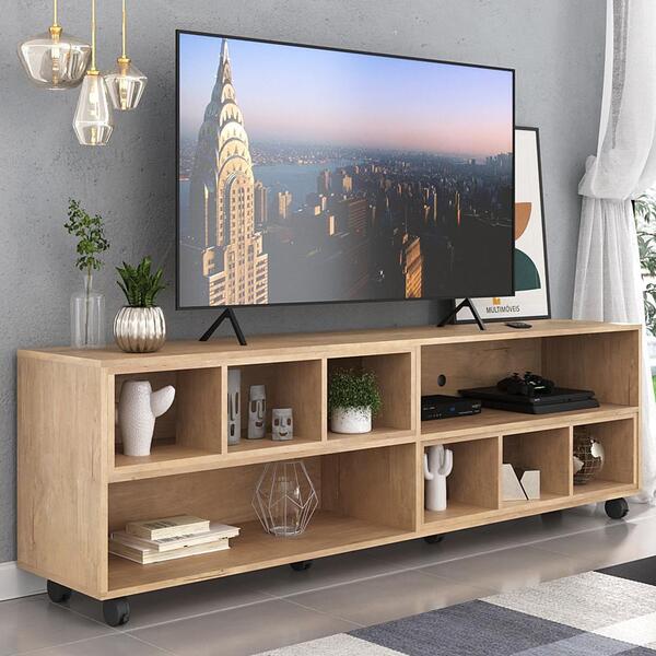 Rack Para Tv 75" Com Nichos E Rodízios Jazz Multimóveis Mp102