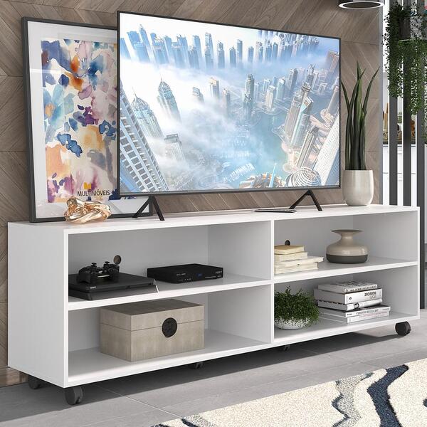 Rack Para Tv 75" Com Rodízios Jazz Multimóveis Mp1015 Branco