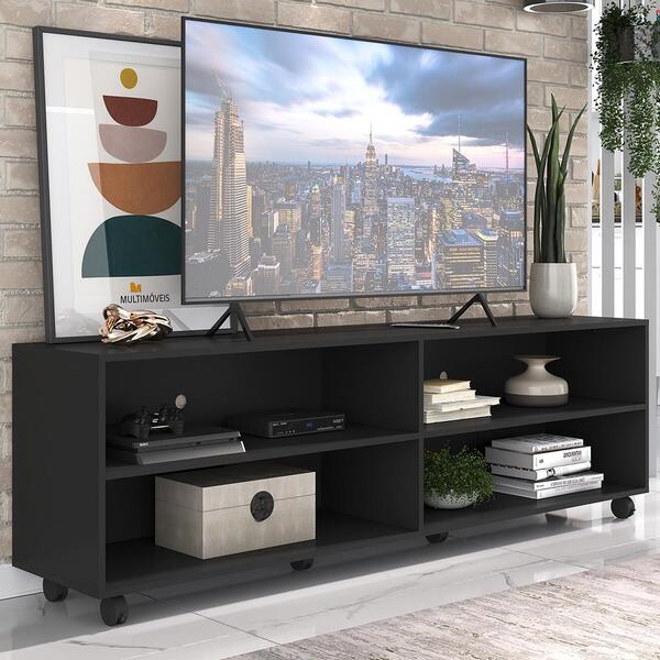Rack Para Tv 75" Com Rodízios Jazz Multimóveis Mp1015 Preto